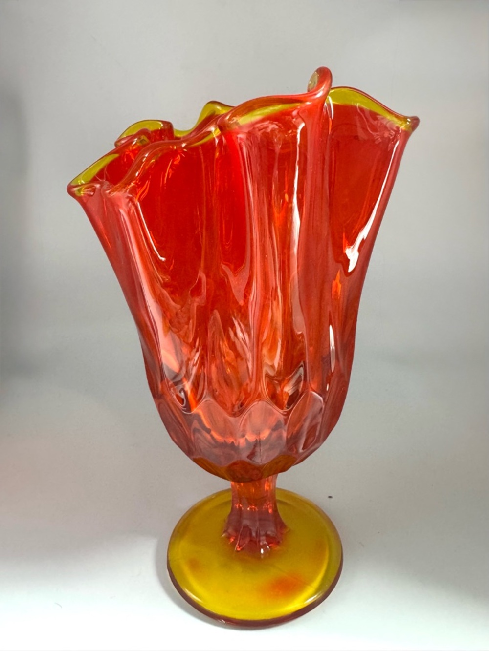 Fenton Amberina Thumbprint Handkerchief  Pedestal Vase